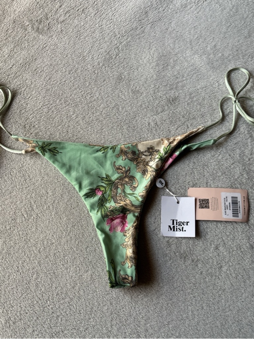 Tiger Mist Mint Green Floral String Bikini Bottom